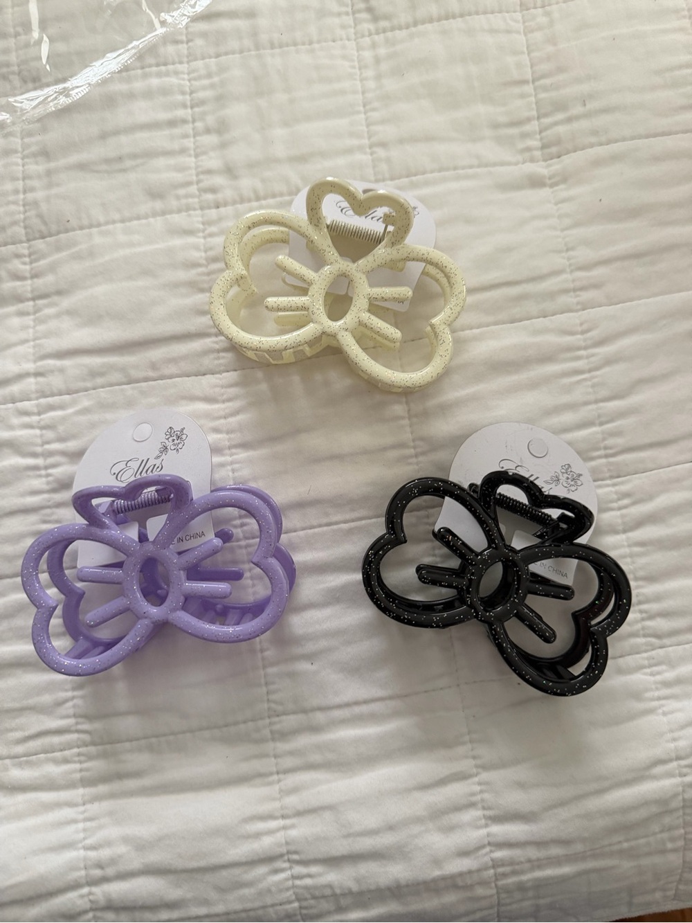 Sparkle Bow Hair Claw Clip Trio - Purple, Black, Cream
